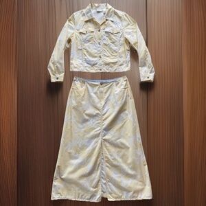 VTG LIZ CLAIBORNE JEANS 2PC Skirt Jacket Women's L 14 Floral Yellow White